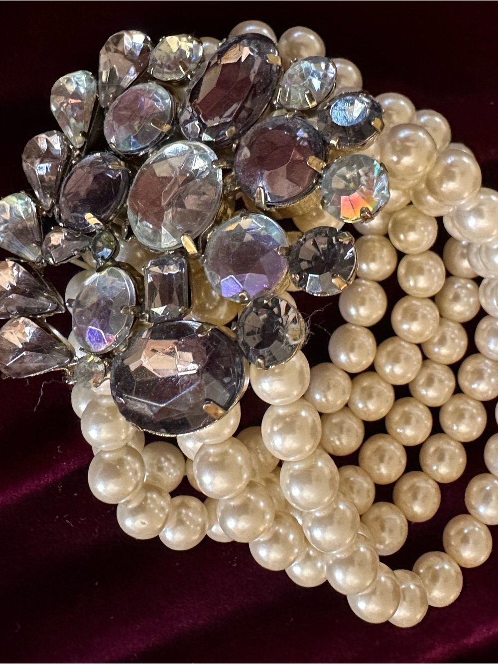 Pearl Multi-Strand Bracelet with Crystal Cluster Accent